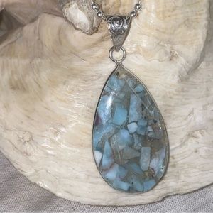 Copper Larimar natural gemstone teardrop pendant